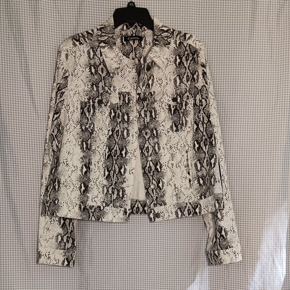 NWT d. jeans Denim White Black Snakeskin Mid Length Pocket Fall Jacket Size XL - Picture 1 of 10